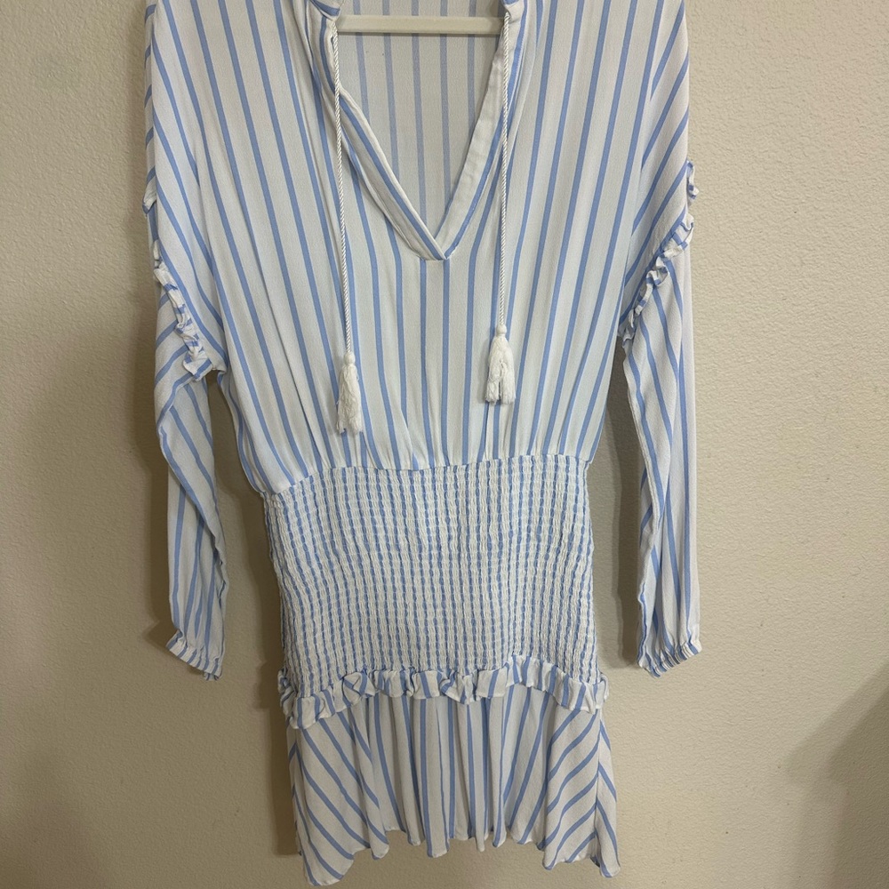 Aqua Blue and White Striped Blouse